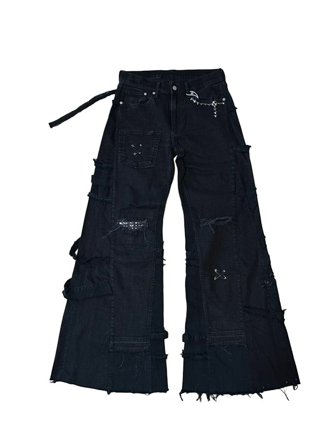 Studded Patchwork Flare Jeans