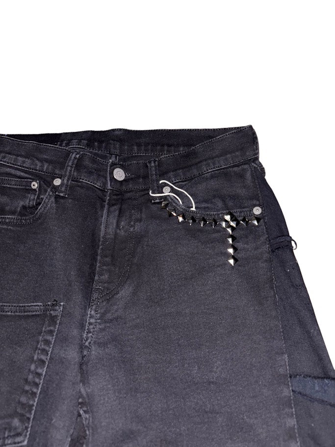 Studded Patchwork Flare Jeans