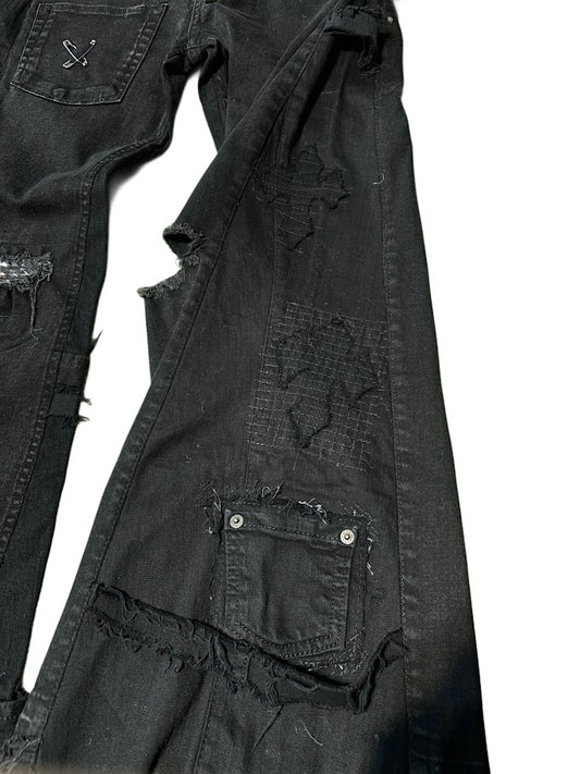 Studded Patchwork Flare Jeans