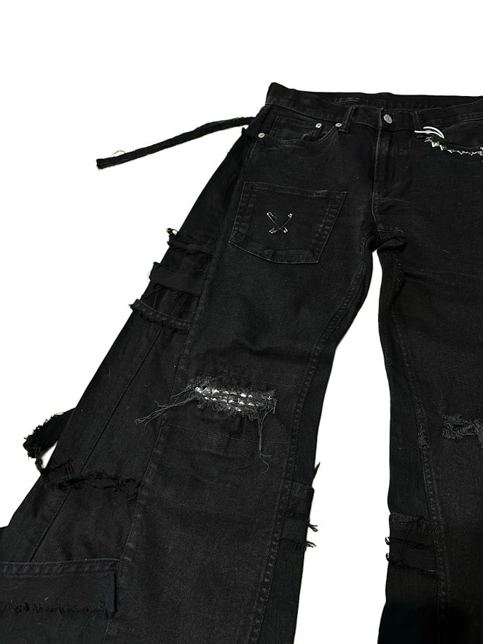 Studded Patchwork Flare Jeans